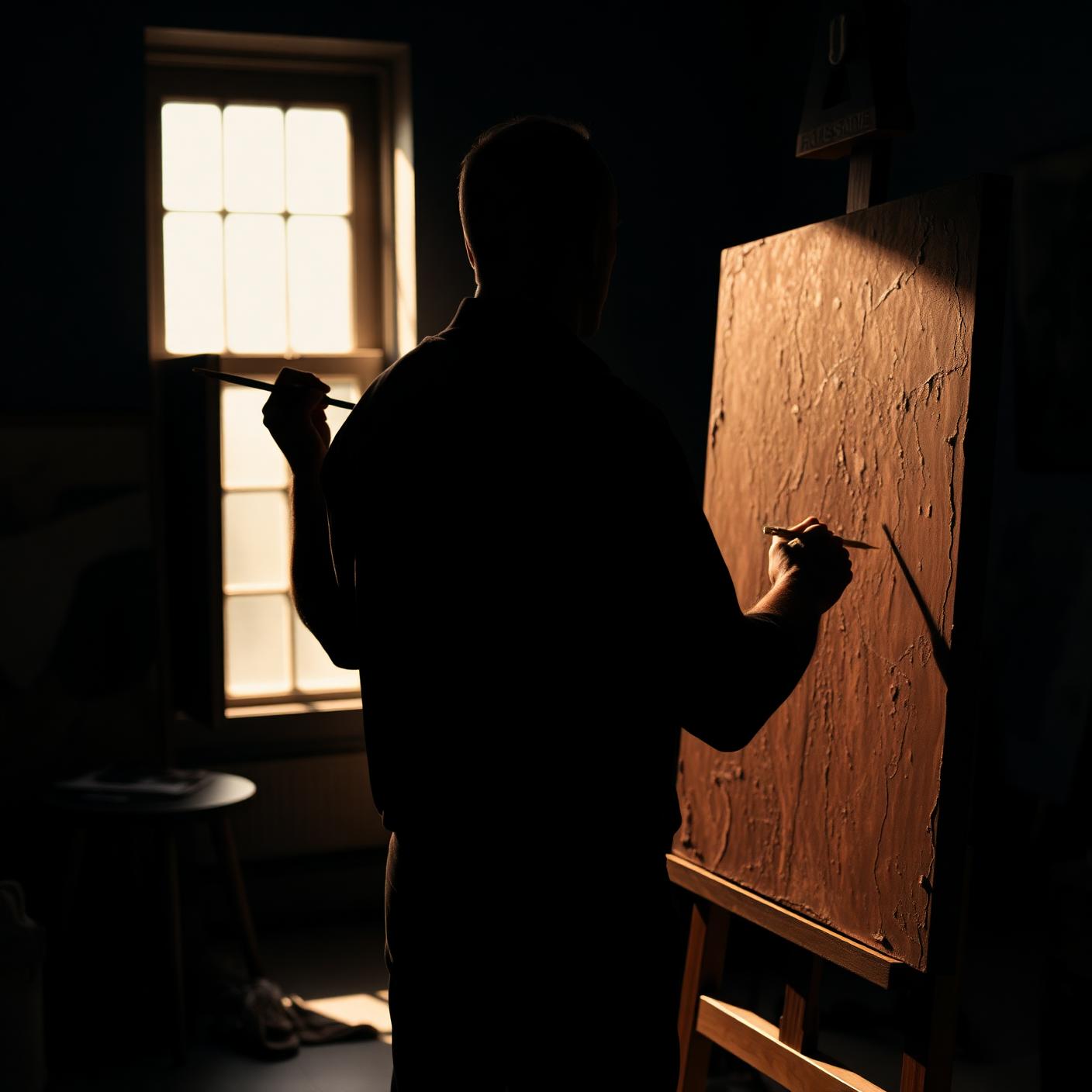 Artista pintando um quadro em ateliê
